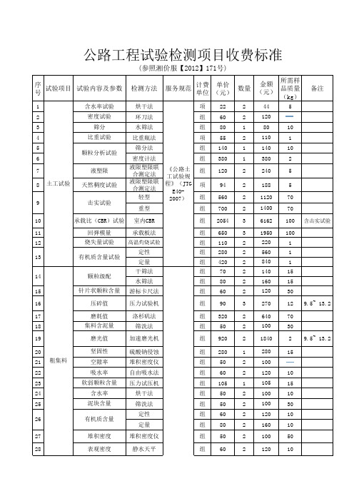 2013公路工程试验收费标准