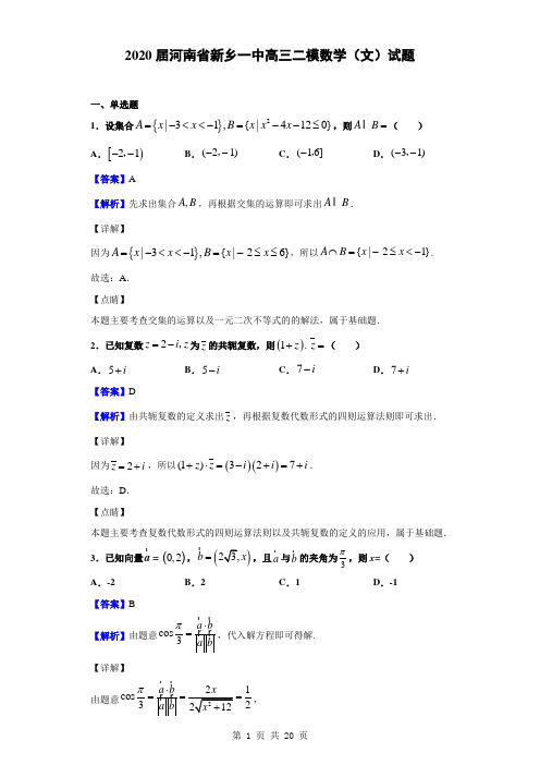 2020届河南省新乡一中高三二模数学(文)试题(解析版)