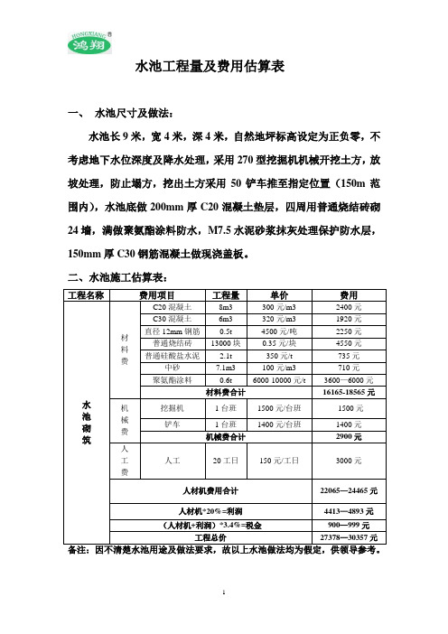 20140907水池施工费用估算表