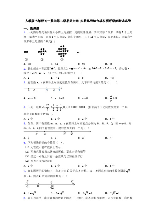 人教版七年级初一数学第二学期第六章 实数单元综合模拟测评学能测试试卷