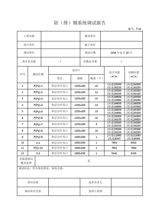 F-14防(排)烟系统调试报告