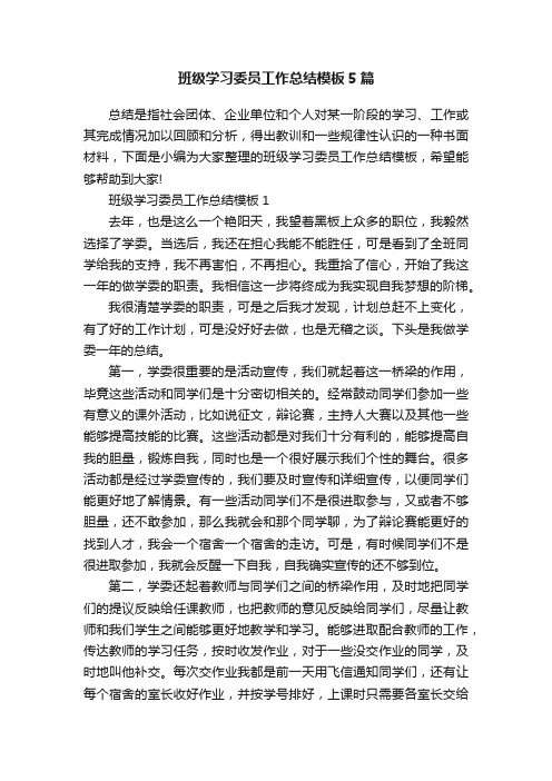 班级学习委员工作总结模板5篇