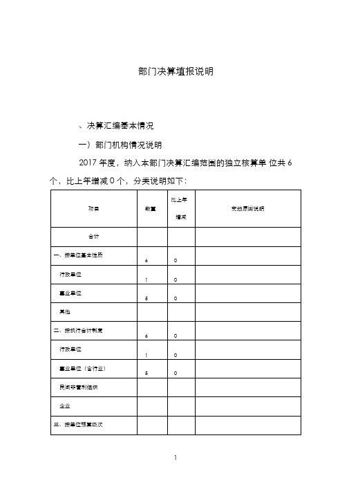 部门决算填报说明