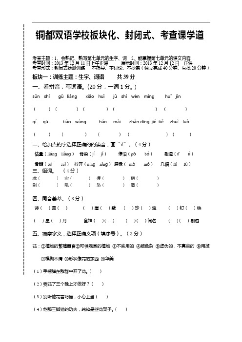 五年级上语文试卷-第七单元-人教新课标