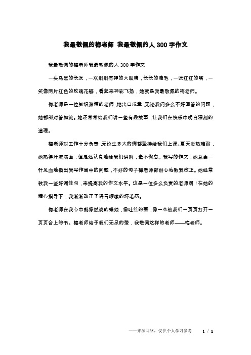 我最敬佩的梅老师 我最敬佩的人300字作文