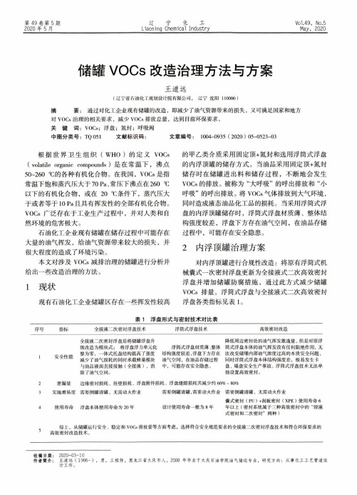 储罐VOCs改造治理方法与方案