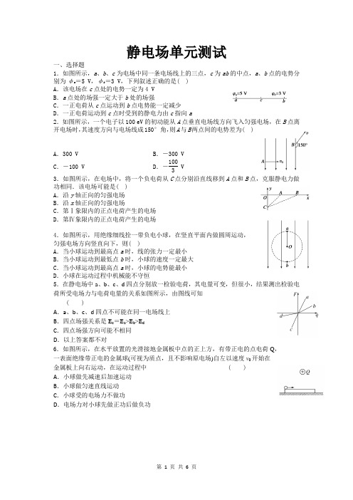 高中物理选修3-1-静电场-测试题-单元测试及答案