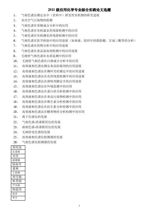 应用化学专业11级综合实践论文选题