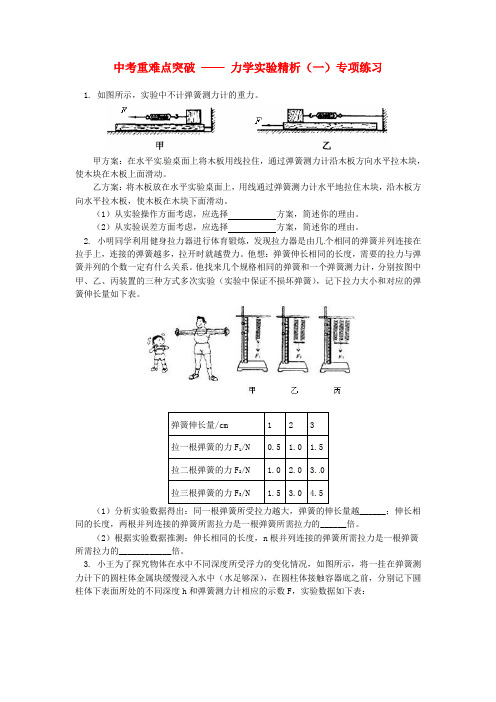 中考物理 重难点突破 力学实验精析(一)专项练习(含解析) 新人教版