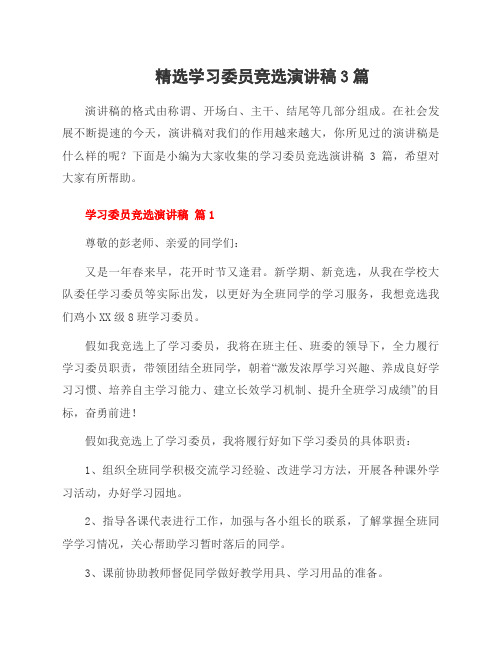 学习委员竞选演讲稿3篇范本