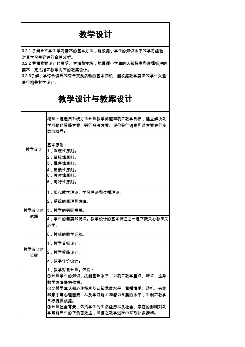 教学设计-小学教师资格证教育教学知识与能力考试知识点18413