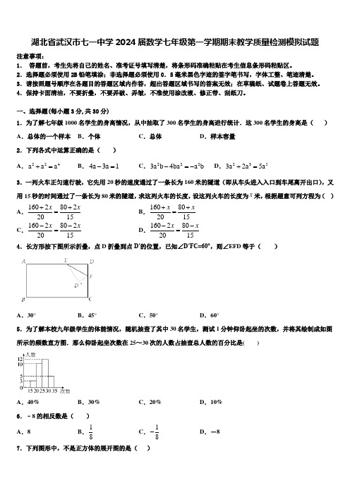 湖北省武汉市七一中学2024届数学七年级第一学期期末教学质量检测模拟试题含解析