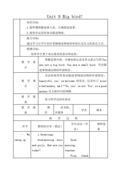 小学英语三年级下册《Unit 8 Big bird》教案 (12)