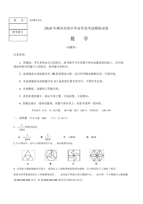 湖南省郴州市2019年中考数学模拟试题(含答案)