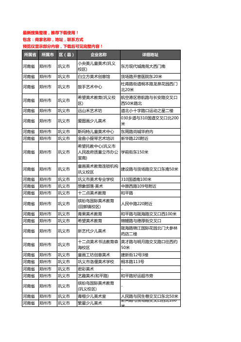 新版河南省郑州市巩义市美术机构企业公司商家户名录单联系方式地址大全30家