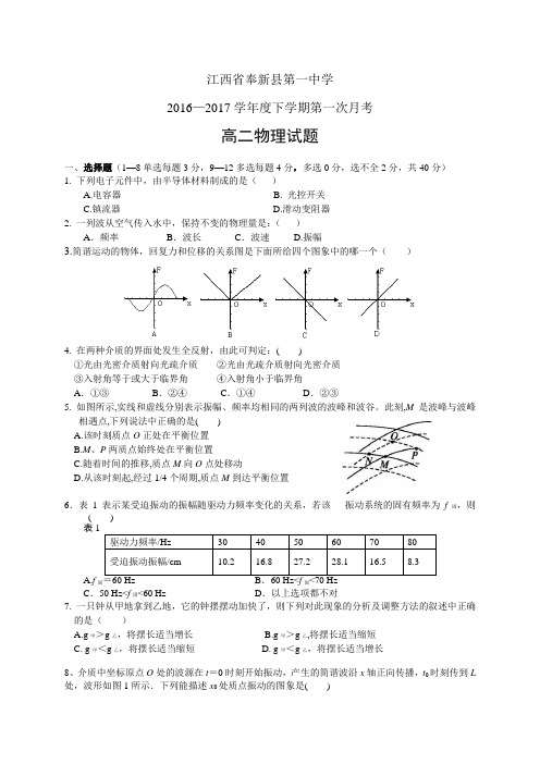 江西省奉新县第一中学1617学年度高二下学期第一次月考