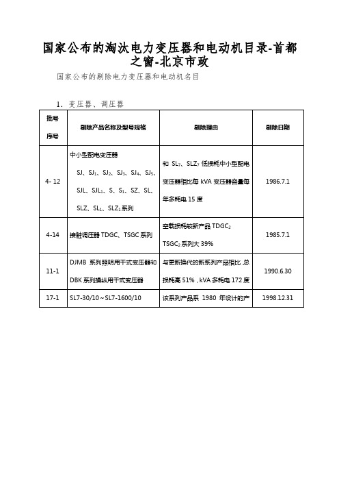 国家公布的淘汰电力变压器和电动机目录-首都之窗-北京市政