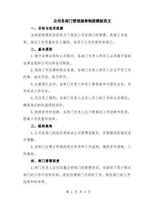 公司各部门管理规章制度模板范文