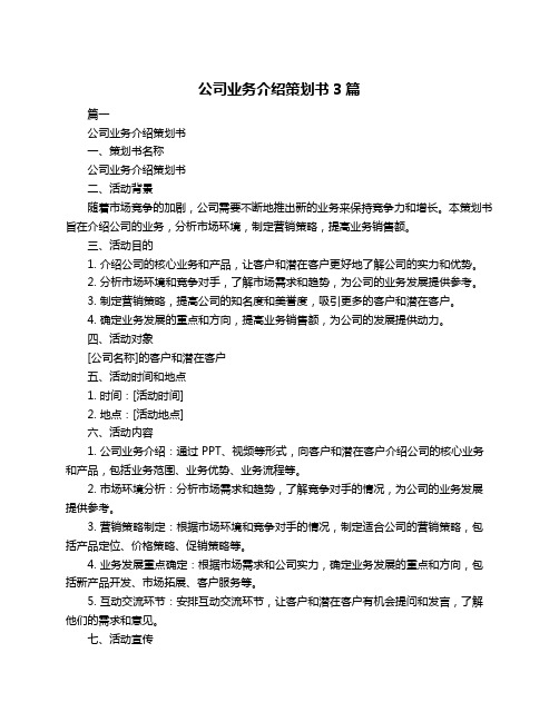 公司业务介绍策划书3篇