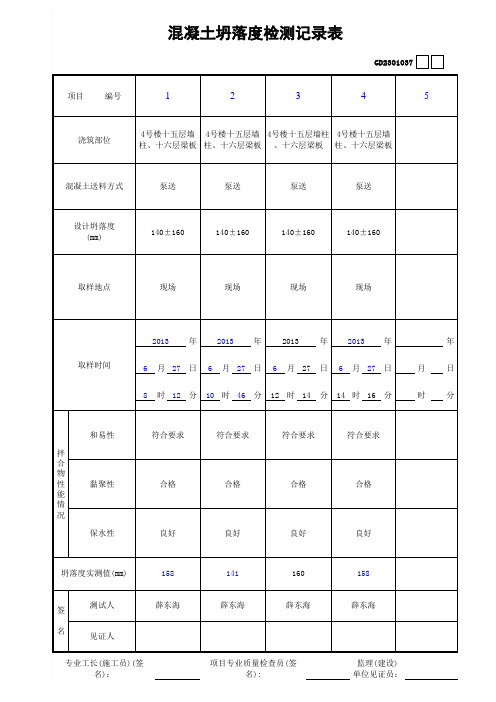 砼塌落度表