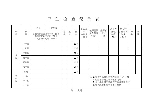 卫生检查纪录表