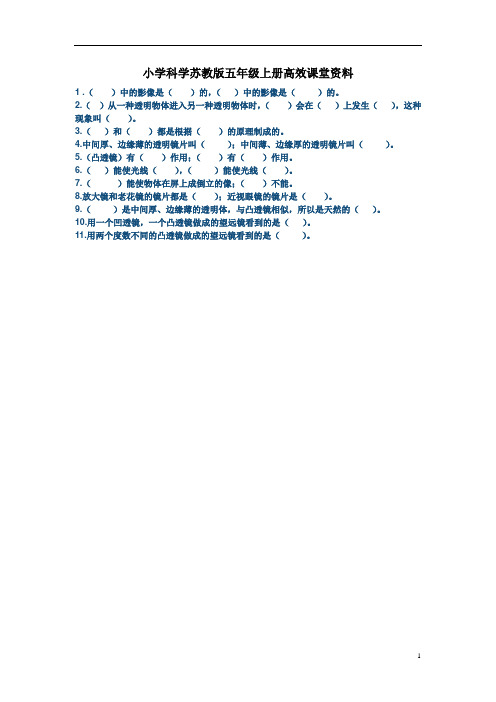 小学科学苏教版五年级上册高效课堂资料研究透镜作业