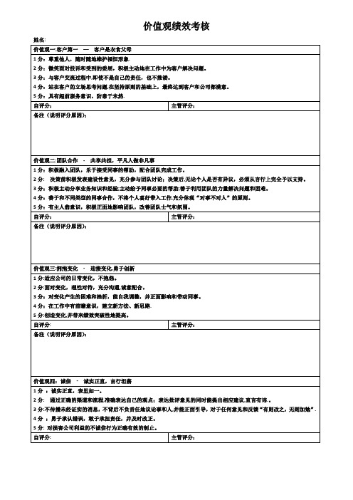 价值观绩效考核