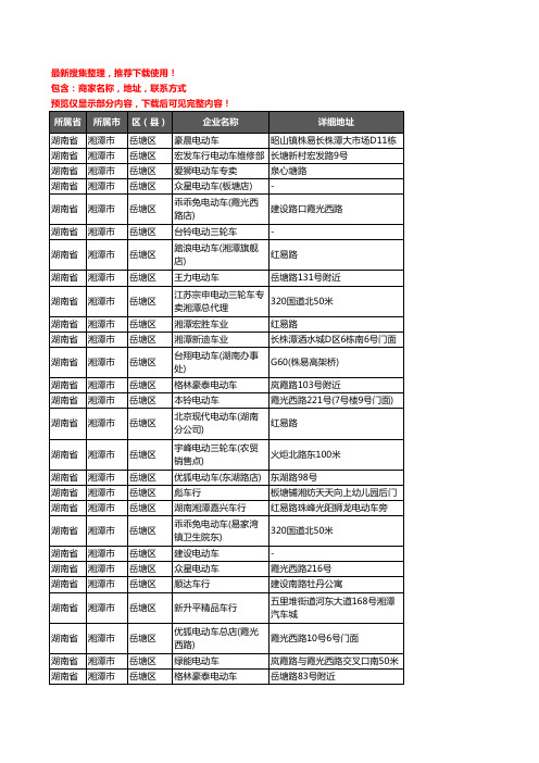 新版湖南省湘潭市岳塘区电动车企业公司商家户名录单联系方式地址大全109家