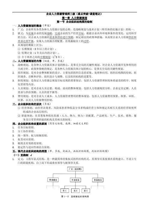 企业人力资源管理师三级(重点突破-课堂笔记)