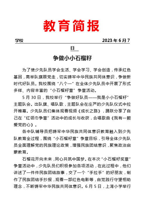 开展红领巾奖章小石榴籽章争章活动简报