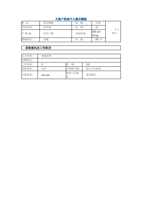 大客户经理 个人简历模板