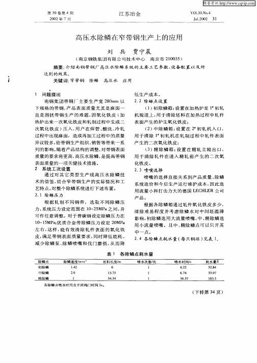 高压水除鳞在窄带钢生产上的应用