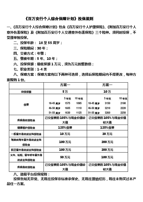 《百万安行个人综合保障计划》投保规则