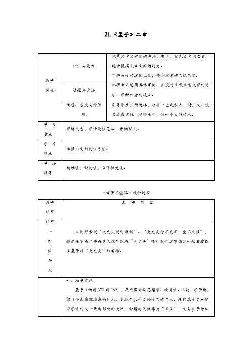 部编达州专版2019年八年级语文上册第六单元21孟子二章教案