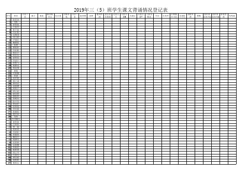 2019年三(5)班学生课文背诵情况登记表