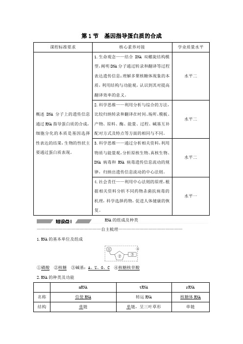 2020学年新教材高中生物第四章基因的表达第1节基因指导蛋白质的合成教案人教版必修二