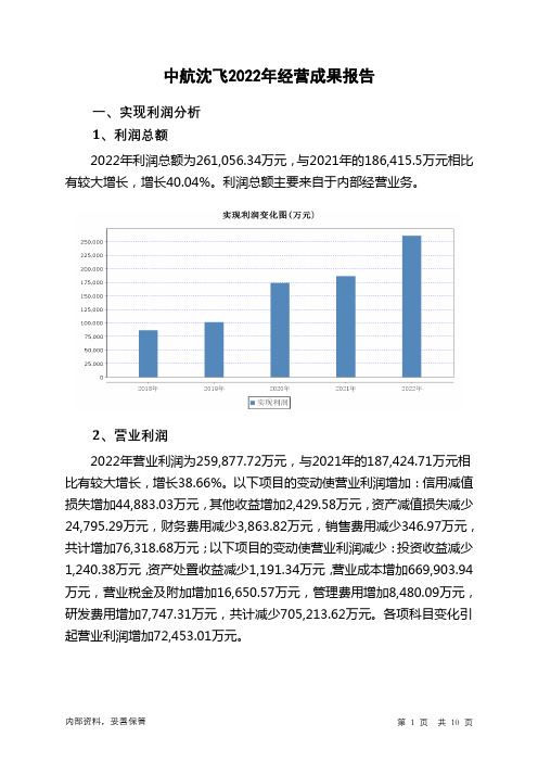 600760中航沈飞2022年经营成果报告