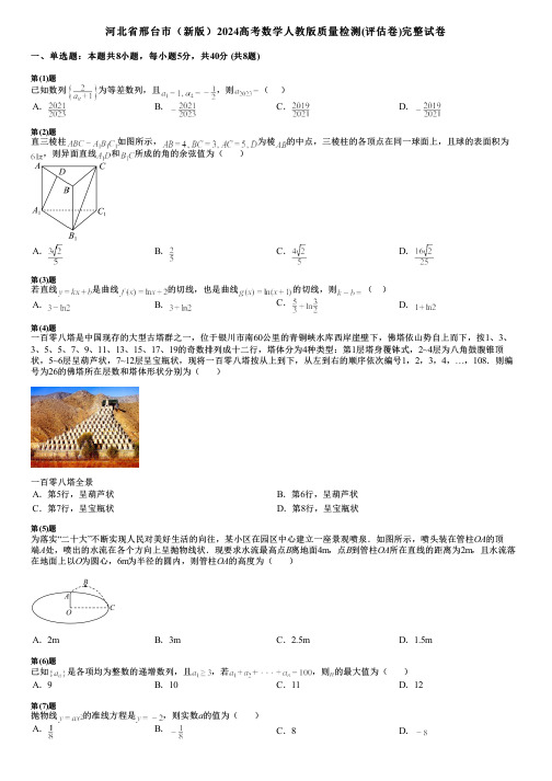 河北省邢台市(新版)2024高考数学人教版质量检测(评估卷)完整试卷