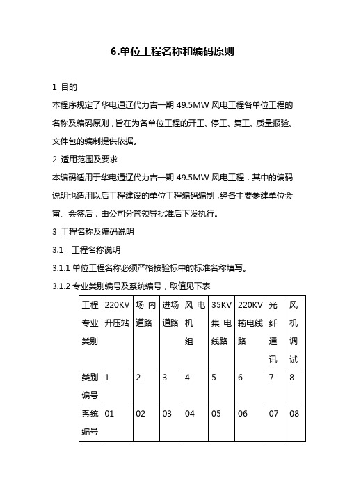 单位工程名称和编码原则