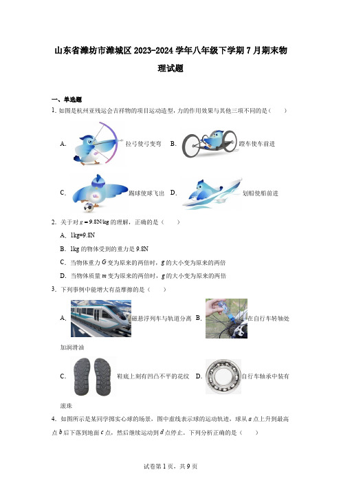 山东省潍坊市潍城区2023-2024学年八年级下学期7月期末物理试题