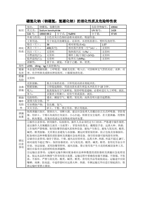 硼氢化钠(钠硼氢;氢硼化钠)的理化性质及危险特性表