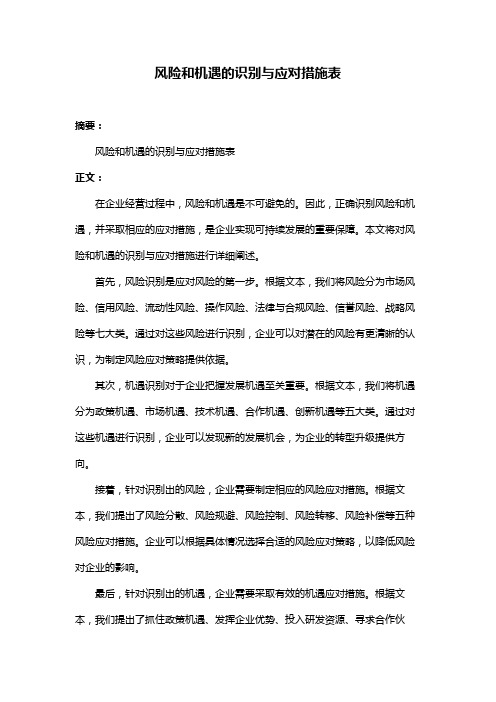 风险和机遇的识别与应对措施表