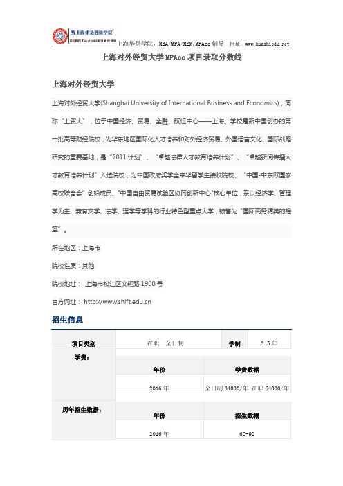 上海对外经贸大学MPAcc项目录取分数线与招生信息