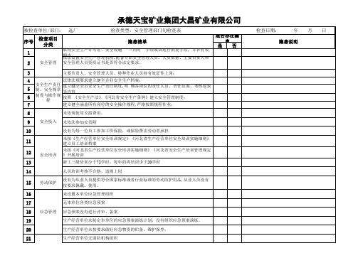 双控选矿厂主要负责人季度隐患排查检查表