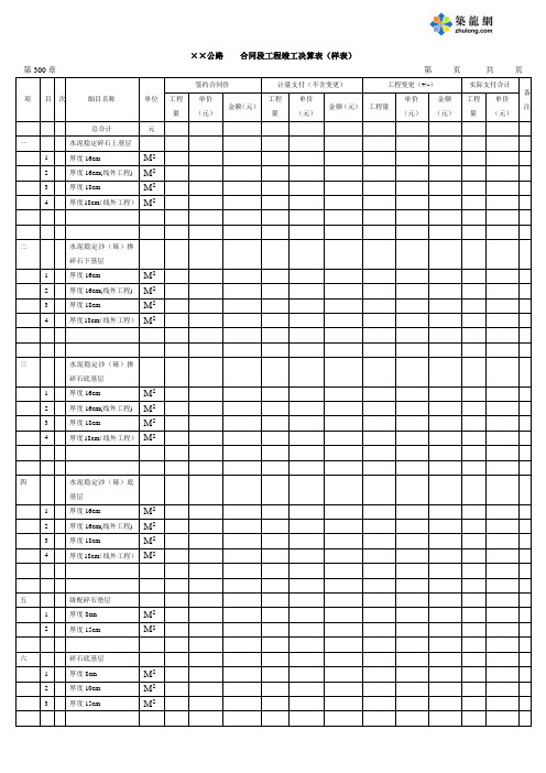 ××公路    合同段工程竣工决算表(样表)300