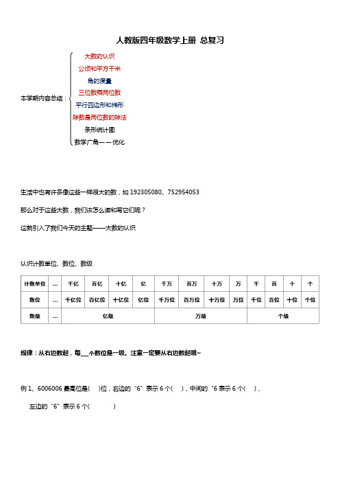 人教版四年级数学上册 总复习 讲义