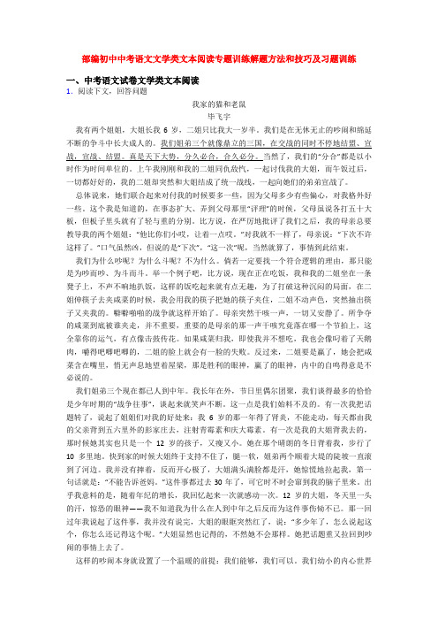 部编初中中考语文文学类文本阅读专题训练解题方法和技巧及习题训练