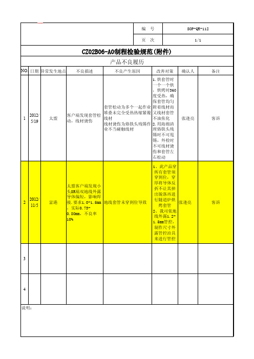 CZ02B06-A0制程检验规范不良履历表