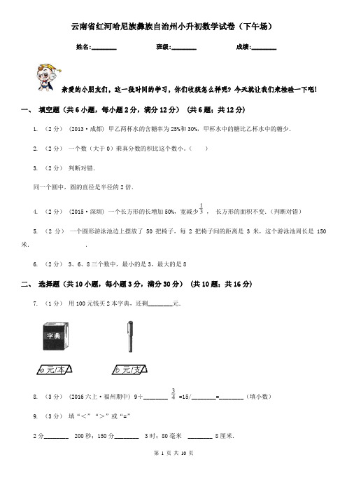 云南省红河哈尼族彝族自治州小升初数学试卷(下午场)