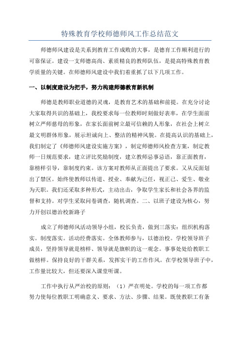 特殊教育学校师德师风工作总结范文